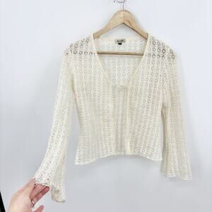 Vintage Y2K Crochet Cardigan Medium Cottage Boho Hippie Coquette Dainty Tie